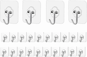 Adhesive Hooks Kitchen Wall Hooks - 24 Packs Heavy Duty 33lb(Max) Nail Free Transparent,Waterproof,Sticky Stainless Hangers for Keys,Bathroom, Shower, Outdoor, Kitchen,Door,Home Improvement,Utility speaker wall mount,audio bracket,AV wall mounting,