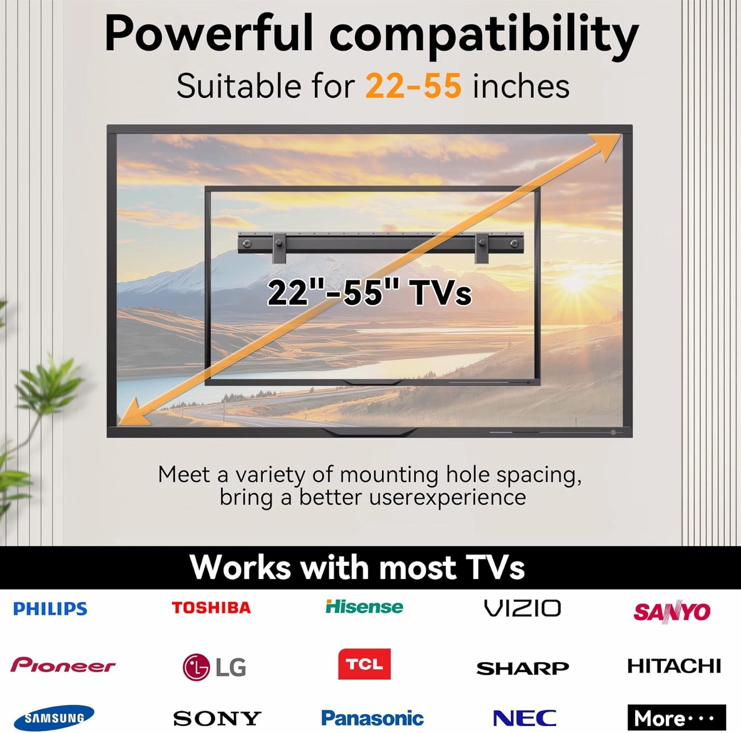 AENTGIU No Stud TV Wall Mount, Studless Drywall TV Mount for 22-55 inch TVs, Low Profile Tv Hanger Max Load 100 lb, No Drill, NO Anchors, Easy Install with All Hardware Included