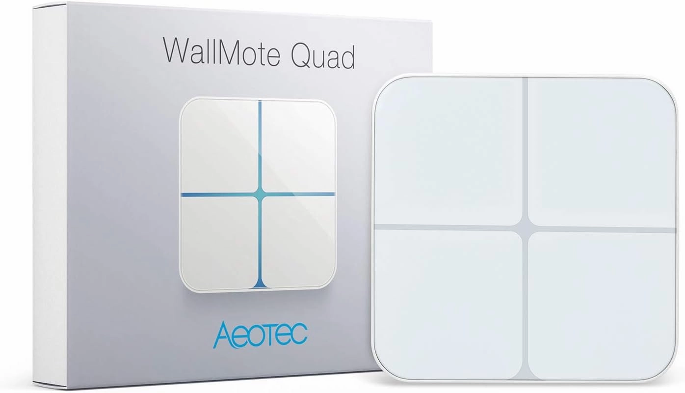 Aeotec WallMote Quad, Wireless Zwave on Off Switch, Z-Wave Plus Enabled, 4 Zwave Button, 16 Scene Wall Switch with Remote Control, Work with Z Wave Hub smart audio hub,voice control speaker,Alexa compatible audio,