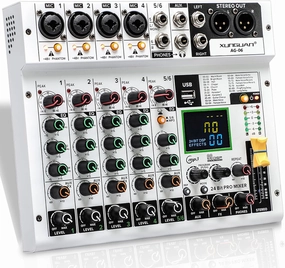 AG-06 Audio Mixer 6 Channel bluetooth Live Studio Stereo Sound Mixing DJ USB PC Console48V phantom power supply.monitoring/effects /,Campus activities, conferences and other occasions mixer console,audio mixing desk,DJ console,