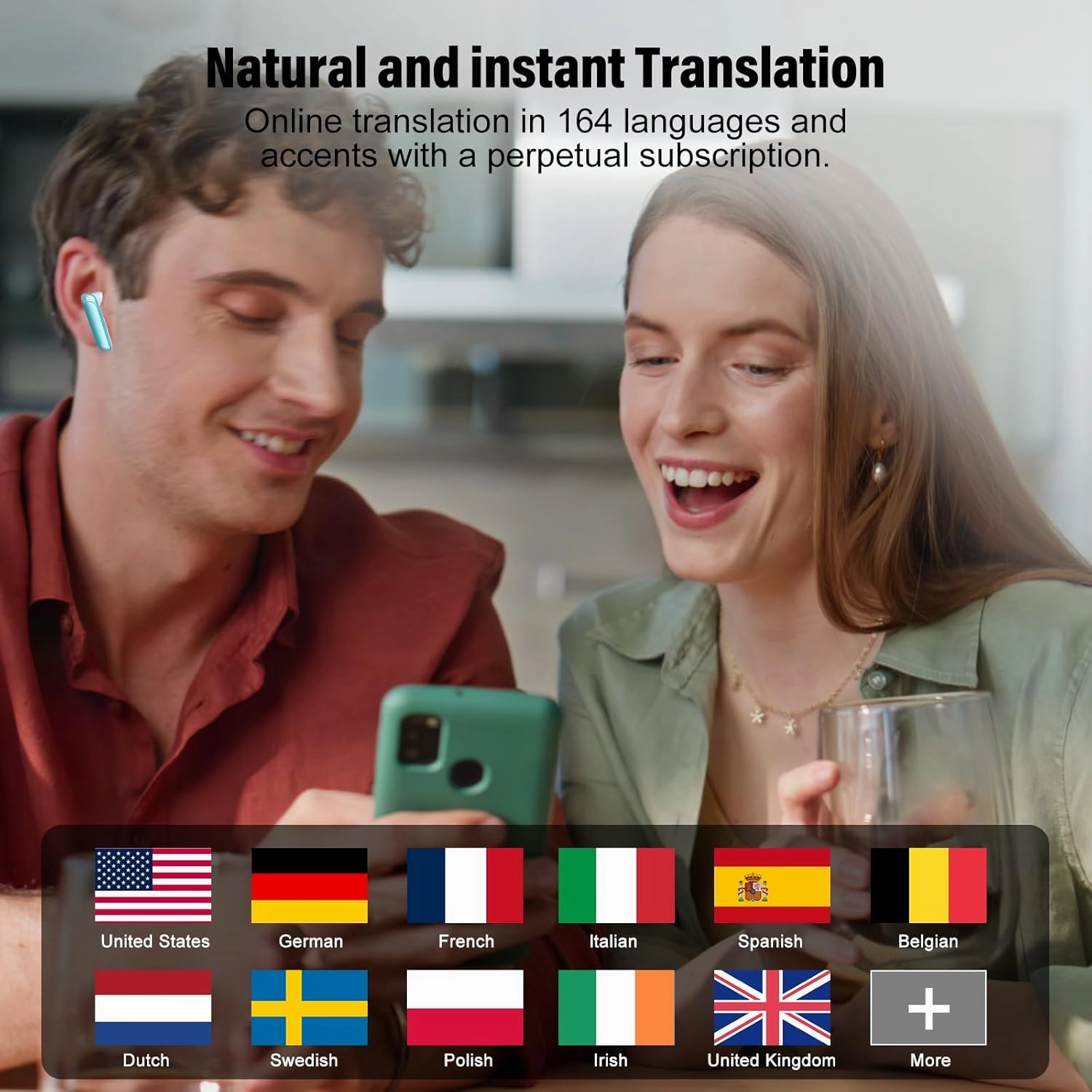 AI Language Translation Earbuds, 3-in-1 Translator Earbuds Real Time with 4 Translation Modes with APP, 164 Language Bluetooth 5.3 Headphones Translating Device for Travel/Business/Learning, Blue