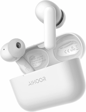 AIHOOR Wireless Earbuds for Music and Sports, Bluetooth 5.3 in-Ear Headphones with Extra Bass, Built-in Mic, Touch Control, USB Charging Case, 30hr Battery Earphones (High Gloss White) wireless earbuds,Bluetooth earphones,true wireless stereo,