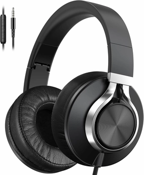 AILIHEN Wired Headphones with Microphone, Over-Ear Foldable Corded Headphones with Volume Control 3.5mm for Teens Adult Smartphones Chromebook (Black) over-ear headphones,closed back headphones,wireless studio cans,