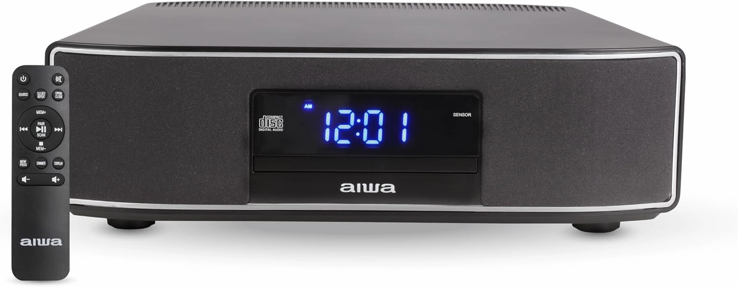 AIWA Exos Home Speaker, Premium 30W RMS Sound System with CD Player, Bluetooth Connectivity, FM Radio, Optical Digital Input, Dual 1 Tweeters   Dual 2 Bass Units, IR Remote Control bookshelf speakers,compact stereo speakers,hi-fi shelf speakers,