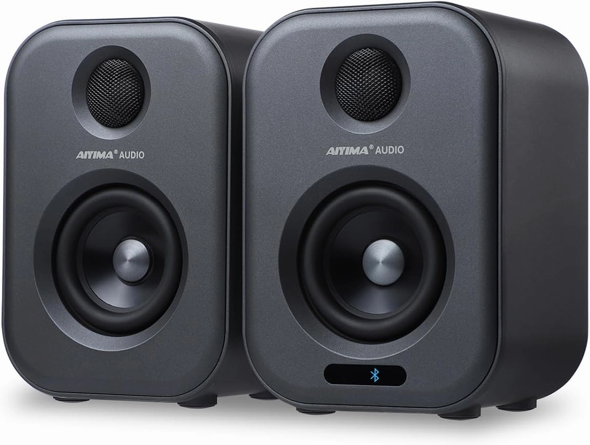 AIYIMA S400 80 Watt 2.0 Channel Home Audio Active Bookshelf Speakers with Bluetooth/Optical/RCA/USB Input for TV,with Woofer, Horn Tweeter,Remote Control bookshelf speakers,compact stereo speakers,hi-fi shelf speakers,