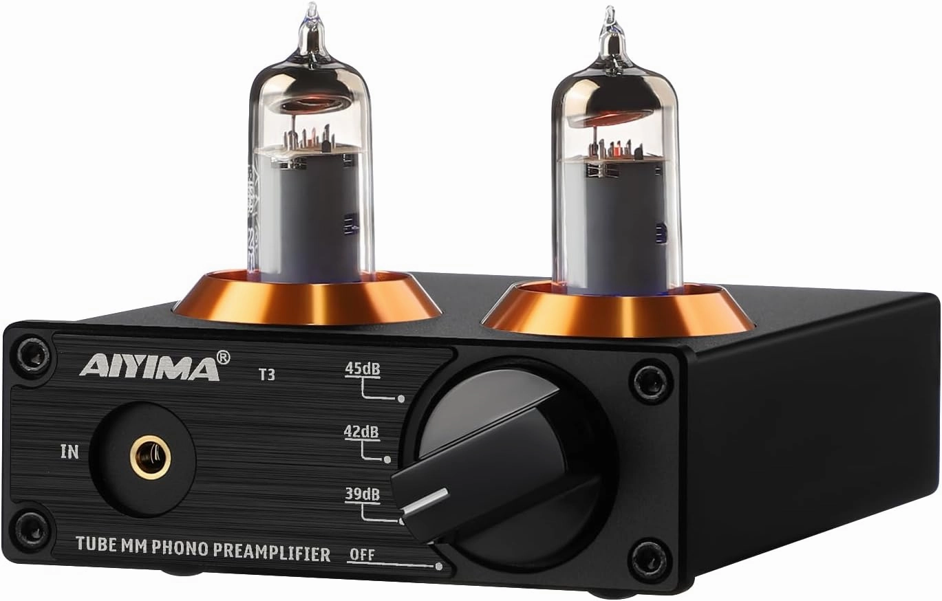 AIYIMA Tube T3 HiFi Tube MM Phono Preamp for Turntable MM Phonograph Stereo Audio Tube Preamplifier with Gain Adjust for Phono Turntable Record Player phono preamp,turntable amplifier,record player preamp,