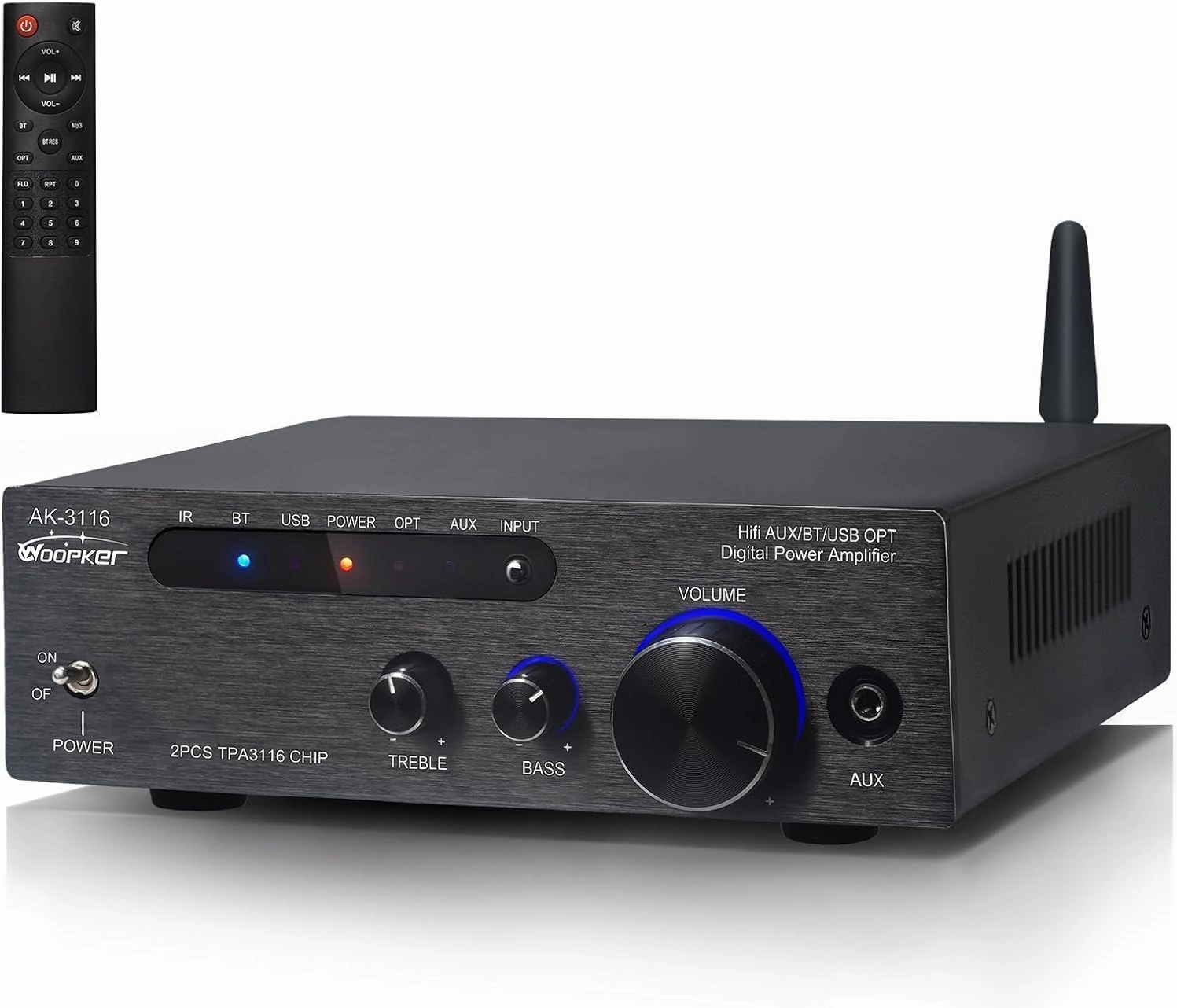 AK3116 Stereo Receivers Amplifier Home Audio, Bluetooth 5.3 Dual TPA3116 Chips Stereo Amplifier 2 Channel 100W x2 Mini Class D Integrated Bluetooth Audio Receiver w/USB AUX Opt Input integrated amplifier,stereo receiver,hi-fi amp combo,