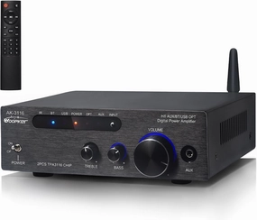 AK3116 Stereo Receivers Amplifier Home Audio, Bluetooth 5.3 Dual TPA3116 Chips Stereo Amplifier 2 Channel 100W x2 Mini Class D Integrated Bluetooth Audio Receiver w/USB AUX Opt Input integrated amplifier,stereo receiver,hi-fi amp combo,