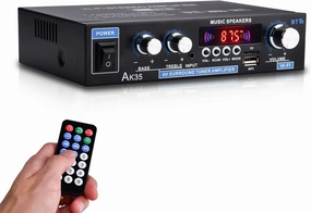 AK35 200W Dual Channel Bluetooth 5.0 Stereo Audio Amplifier Receiver, with USB, SD Card Input, Bass & Treble Control, Wide Compatibility AV receiver,surround receiver,home theater amplifier,