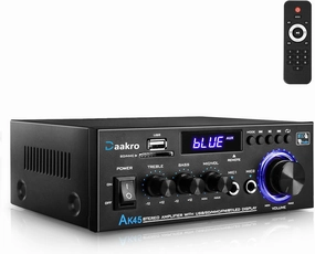 AK45 Pro Home Audio Amplifier Receivers with Bluetooth 5.0-2 Channel 30W Power Home Theater Stereo with USB, SD, FM, 2 Mic in,Stereo Audio Amplifier Receivers for Studio,Home,Karaoke (Black) AV receiver,surround receiver,home theater amplifier,