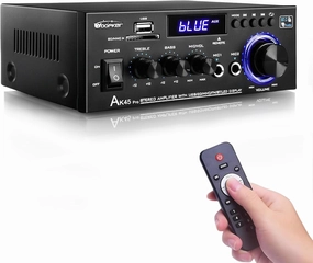 AK45 Pro Stereo Amplifier Home Audio Stereo Receivers with Bluetooth 5.0, Rated Power 50W x2, Max 400W, 2.0 Channel Audio Receiver for Home Theater Speakers w/USB/SD/RCA/2 MIC in for Karaok AV receiver,surround receiver,home theater amplifier,