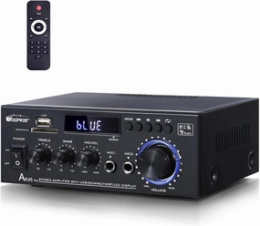 AK45Pro Stereo Receivers Amplifier Home Audio with Bluetooth 5.3, 400W,2.0 Channel Power Stereo Amplifier with USB,SD,RCA,FM,2MIC in for Home Theater Speakers,Home Amplifier with Remote Control AV receiver,surround receiver,home theater amplifier,