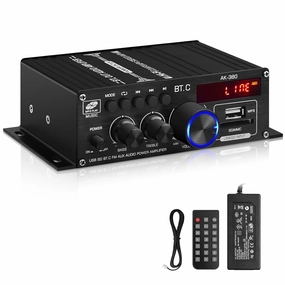 AK-380 USB SD BT.C FM AUX Audio Power Amplifier 400W 400W 2.0 CH HiFi Stereo AMP Speaker Bluetooth 5.0 Amp Receiver with 12V 5A Power Supply,FM Antenna for Car Home Bar Party tube amplifier,valve amp,audiophile tube stereo,