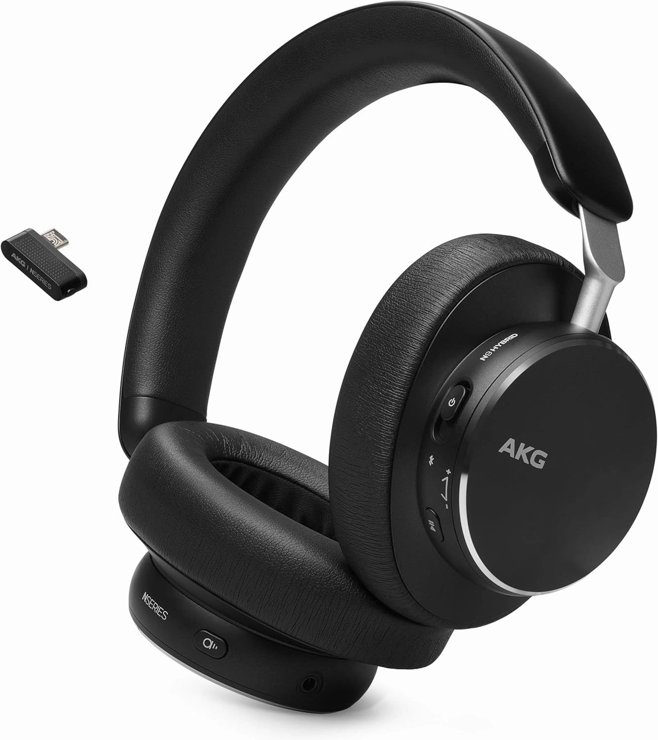 AKG N9 Hybrid - Wireless Over-Ear Noise Cancelling Headphones, 2.4GHz USB-C dongle and BT, Hi-Res Quality AKG Sound, True Adaptive Noise Cancelling, Zoom Certified Superior Call Quality (Black) reference headphones,neutral sound headphones,monitor headphon