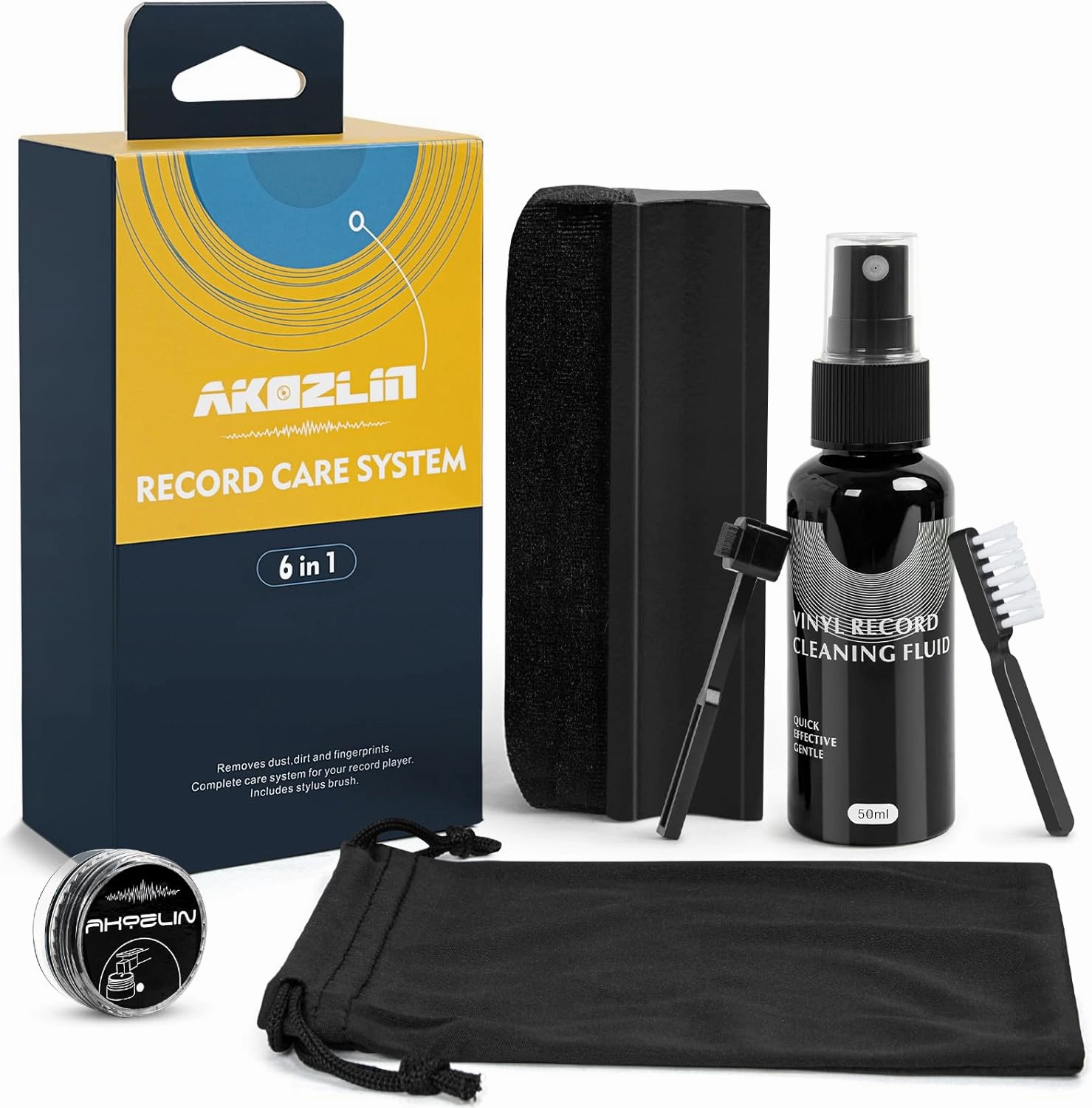 AKOZLIN Vinyl Record Cleaning Brush Kit - Premium LP Cleaner Set 6-in-1 Record Cleaner Supplies record cleaning kit,vinyl cleaner,stylus brush set,