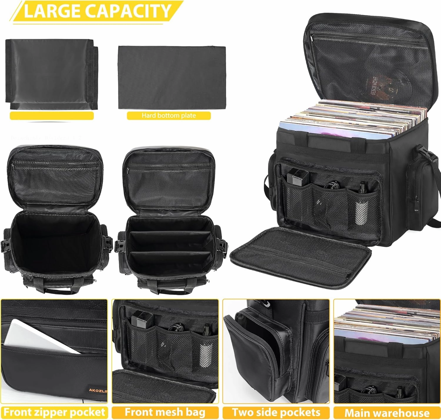AKOZLIN Vinyl Record Travel Carrying Bag with Divider Durable Vinyl Albums Storage Case Fit 12" LP Albums for Collection,Travel, Concert