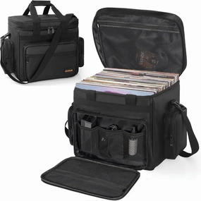 AKOZLIN Vinyl Record Travel Carrying Bag with Divider Durable Vinyl Albums Storage Case Fit 12" LP Albums for Collection,Travel, Concert vinyl accessories,turntable parts,record player tools,