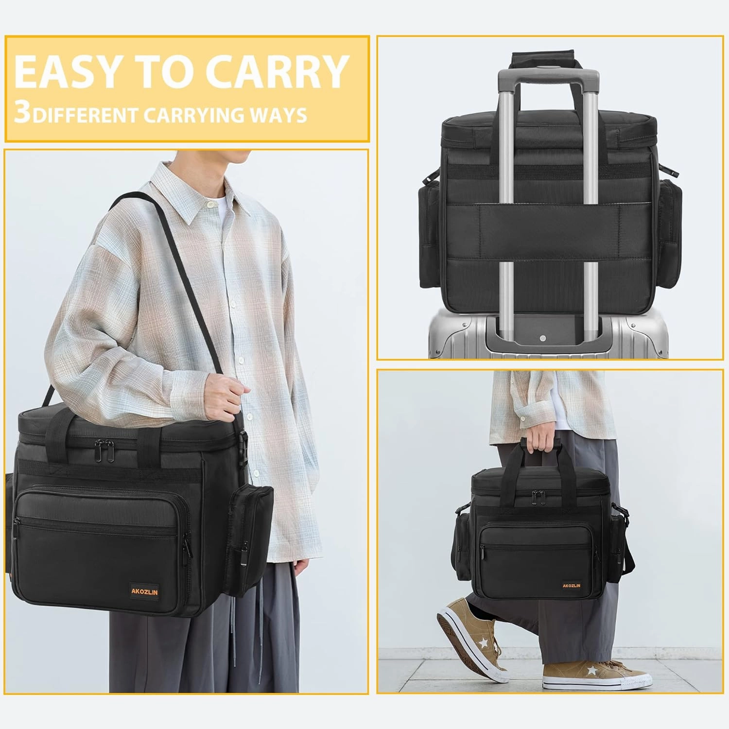 AKOZLIN Vinyl Record Travel Carrying Bag with Divider Durable Vinyl Albums Storage Case Fit 12" LP Albums for Collection,Travel, Concert