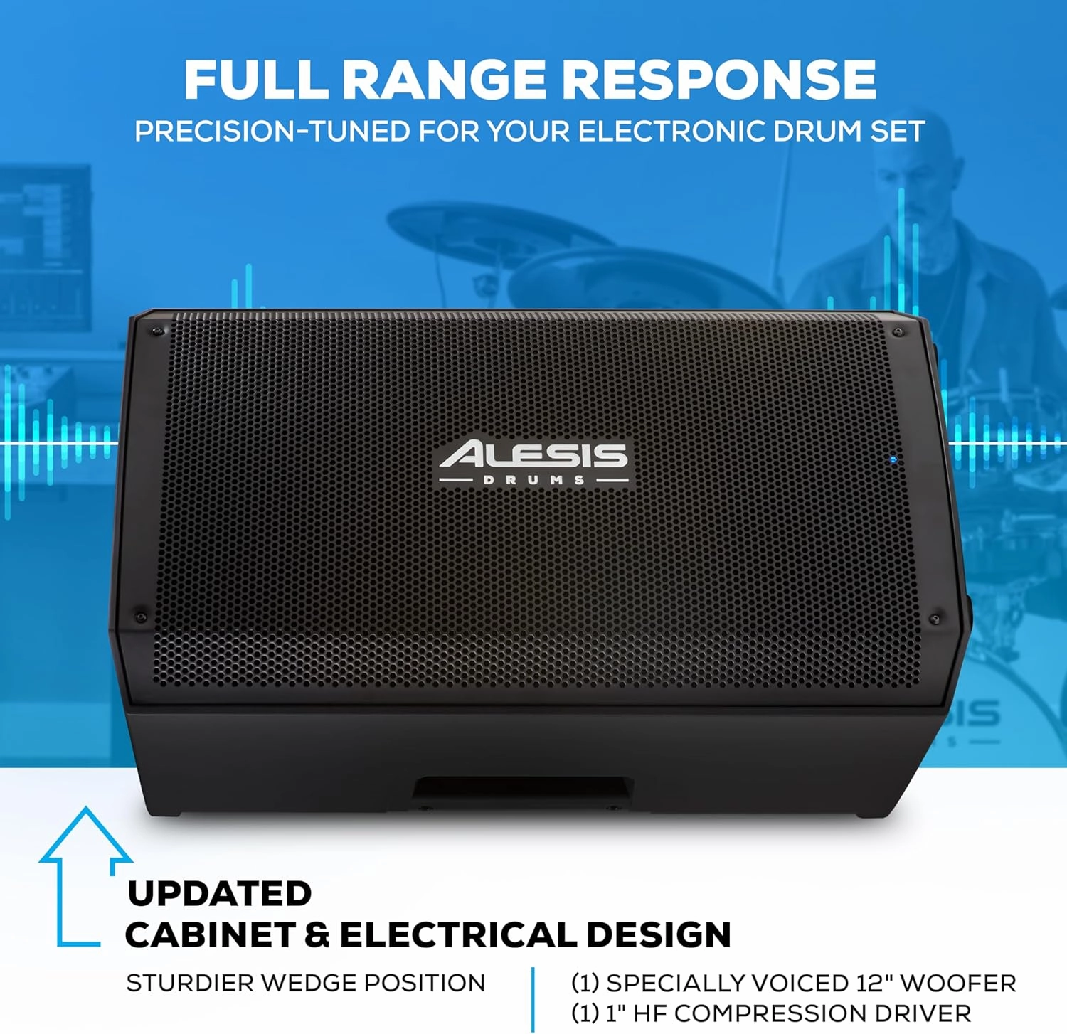 Alesis Strike Amp 12 MK2-2500W Drum Amp Speaker for Electric Drum Set with Bluetooth, 12" Woofer, HPF EQ and Ground-Lift Switch