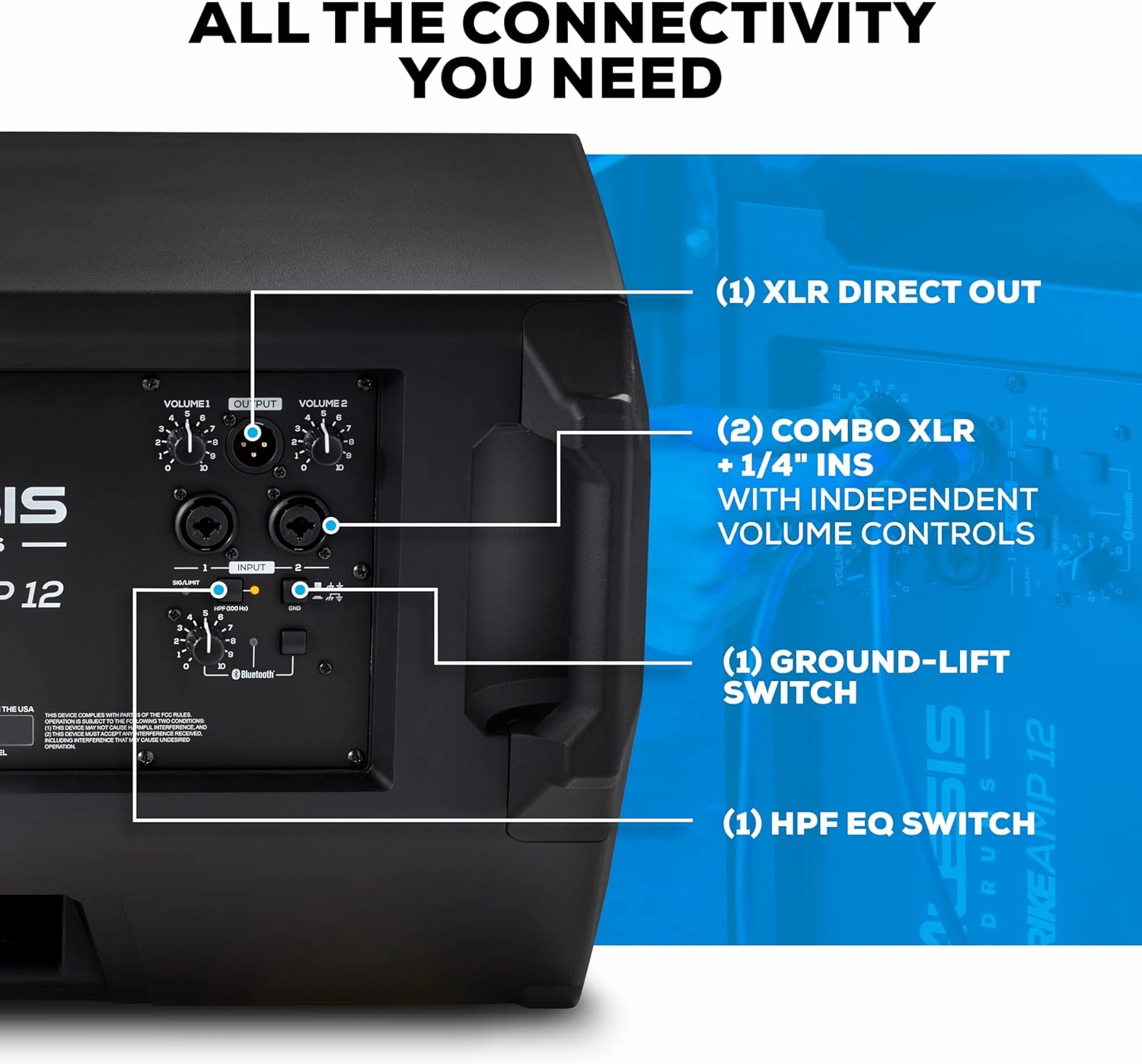 Alesis Strike Amp 12 MK2-2500W Drum Amp Speaker for Electric Drum Set with Bluetooth, 12" Woofer, HPF EQ and Ground-Lift Switch
