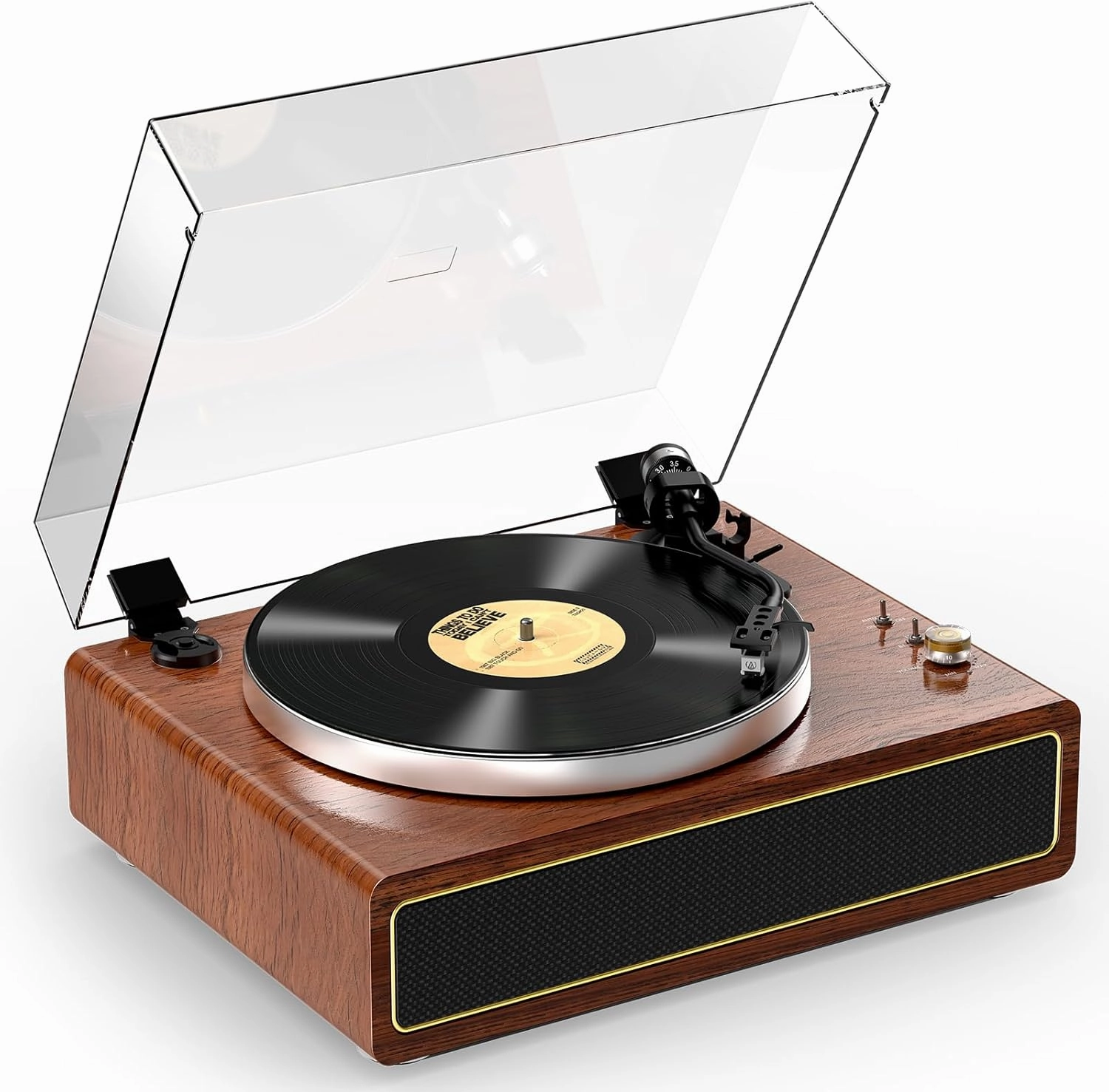 All-in-one Record Player Turntable with Built-in Speakers Vinyl Record Player Support Wireless Playback Auto Stop 33&45 RPM Speed RCA Line Out AUX in Belt-Drive Turntable for Vinyl Records Mahogany belt-drive turntable,vinyl record player,audiophile tu