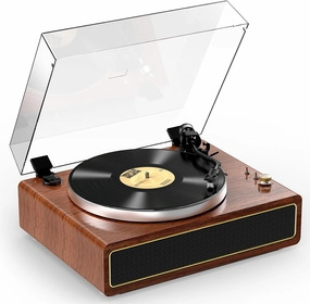All-in-one Record Player Turntable with Built-in Speakers Vinyl Record Player Support Wireless Playback Auto Stop 33&45 RPM Speed RCA Line Out AUX in Belt-Drive Turntable for Vinyl Records Mahogany belt-drive turntable,vinyl record player,audiophile tu