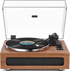 All-in-One Vintage Record Player High Fidelity Belt Drive Turntable for Vinyl Records Built-in 2 Tweeter and 2 Bass Stereo Speakers, Vinyl Player with MM Cartridge, Bluetooth, Aux-in, RCA, Auto Stop belt-drive turntable,vinyl record player,audiophile turnt