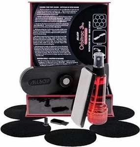 Allsop Orbitrac 3 Pro Vinyl Record Cleaning System, 2X Cleaning Cartridges, Protective Non-Skid Pad, Cleaner Fluid, Reviving Brush, and Storage Case (31735), Black, 1 record cleaning kit,vinyl cleaner,stylus brush set,