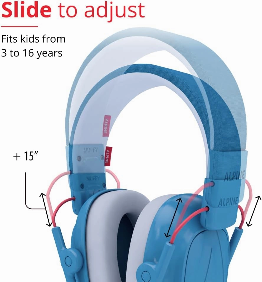 Alpine Muffy Kids - Hearing Protection - CE & ANSI Certified - Adjustable for Ages 3-16 years - Noise Cancelling Headphones - 25dB Sound Reduction Ideal for Protection and Concentration Aid - Blue