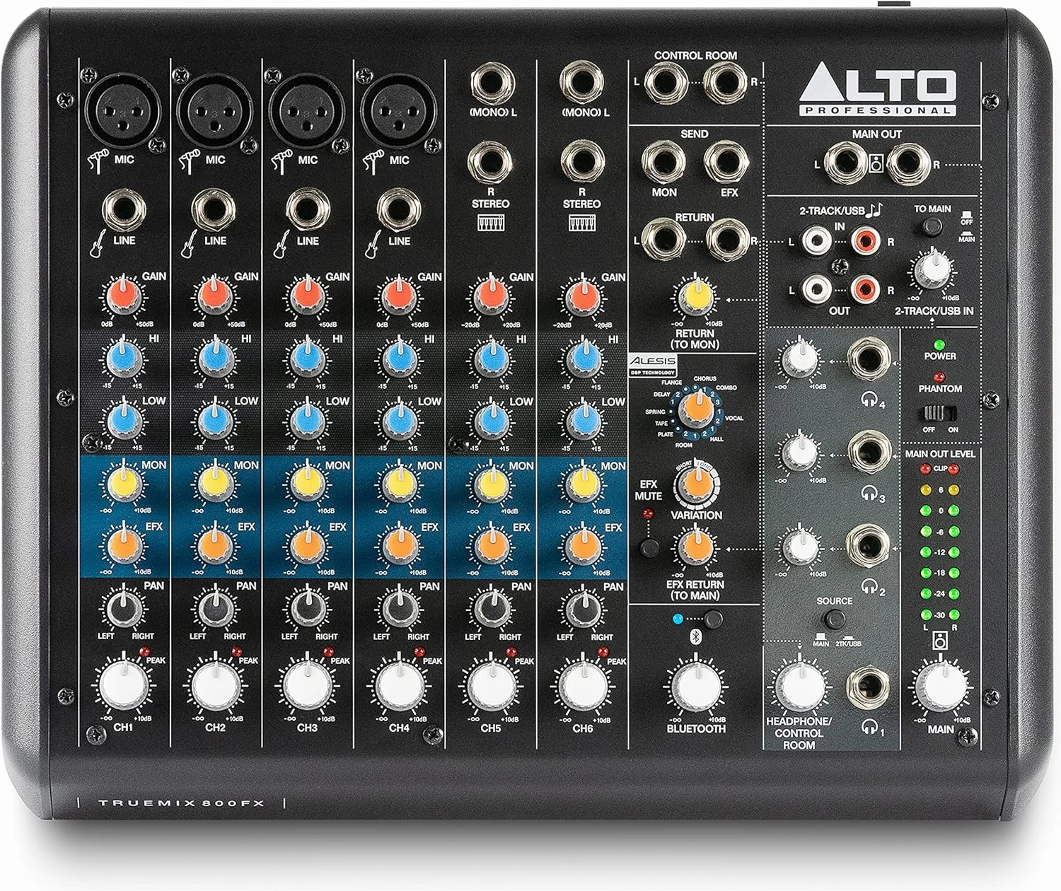 ALTO TrueMix 800FX audio Mixer with 4 XLR Mic Ins, USB Audio Interface and Bluetooth for Podcasting, Live Performance, Recording, DJ, Mac and PC audio interface,USB interface,music recording input,