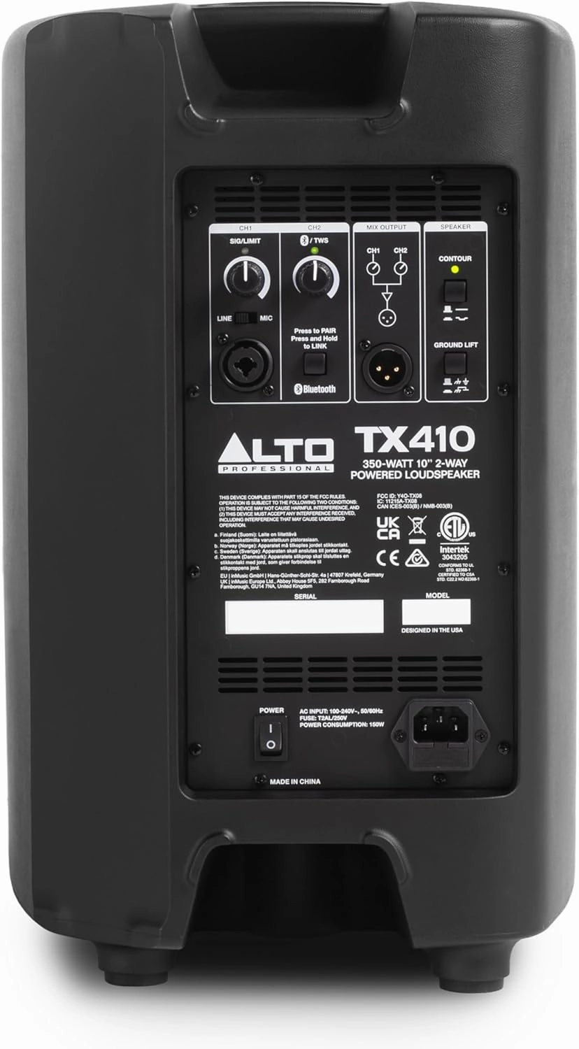 ALTO TX410 350W 10" Powered PA Speaker with TWS Bluetooth, 2-Channel Mixer, Monitor for Band or DJ and Musicians, Rehersals, Venues or Events