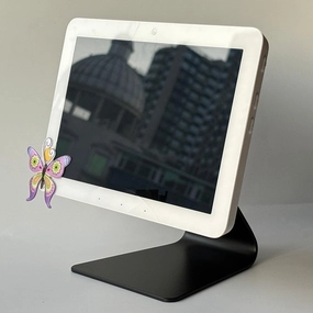 Aluminum Tilt & Swivel Stand for Echo Hub - Adjustable 360 Rotation, Durable Desktop with Anti-Slip Base, Smart Home Display for Kitchen, Office & Living Room, Black Stand. smart audio hub,voice control speaker,Alexa compatible audio,