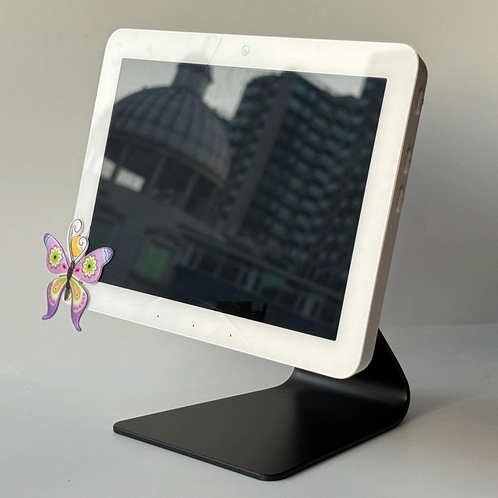 Aluminum Tilt & Swivel Stand for Echo Hub - Adjustable 360 Rotation, Durable Desktop with Anti-Slip Base, Smart Home Display for Kitchen, Office & Living Room, Black Stand. smart audio hub,voice control speaker,Alexa compatible audio,