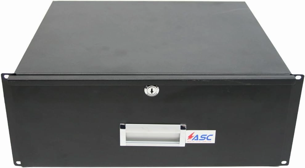 American Sound Connection 19" Rack Mount 4U Key Lock Drawer Pro Audio DJ or Equipment Server Rack Locking Storage Cabinet - Black