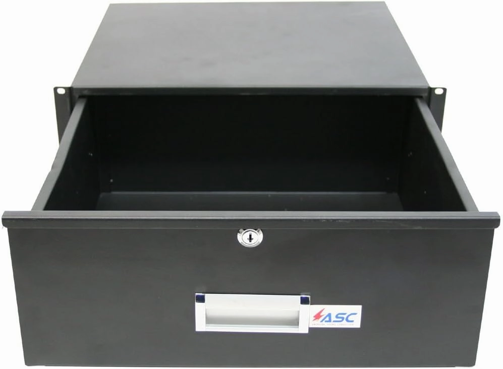 American Sound Connection 19" Rack Mount 4U Key Lock Drawer Pro Audio DJ or Equipment Server Rack Locking Storage Cabinet - Black music server,hi-fi media server,digital audio storage,