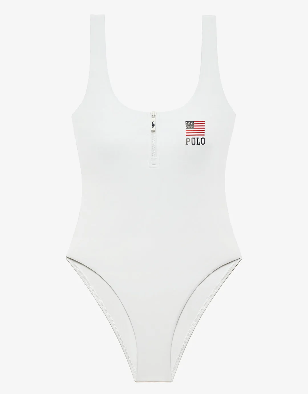 Americana Zipper Scoop Tank Swimsuit - White