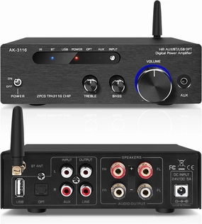Amplifier Home Audio,Stereo Receiver Bluetooth 5.0 Power amp 100W x2 Wireless HiFi Stereo Class D Digital 2 Channel Integrated with Bass Treble Control for Passive Speakers integrated amplifier,stereo receiver,hi-fi amp combo,