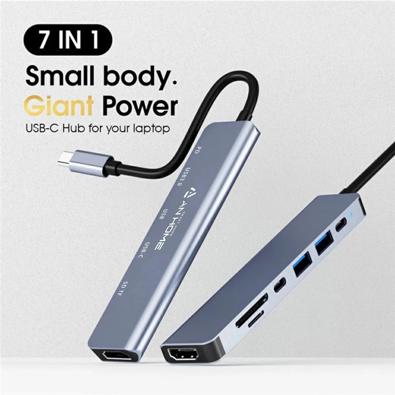 AnHome USB C Hub HDMI Adapter SD Card Reader 7-in-1 Multiport USB-C Dock Converter with 87W PD Charging for Apple MacBook Pro Air and Laptop Computers