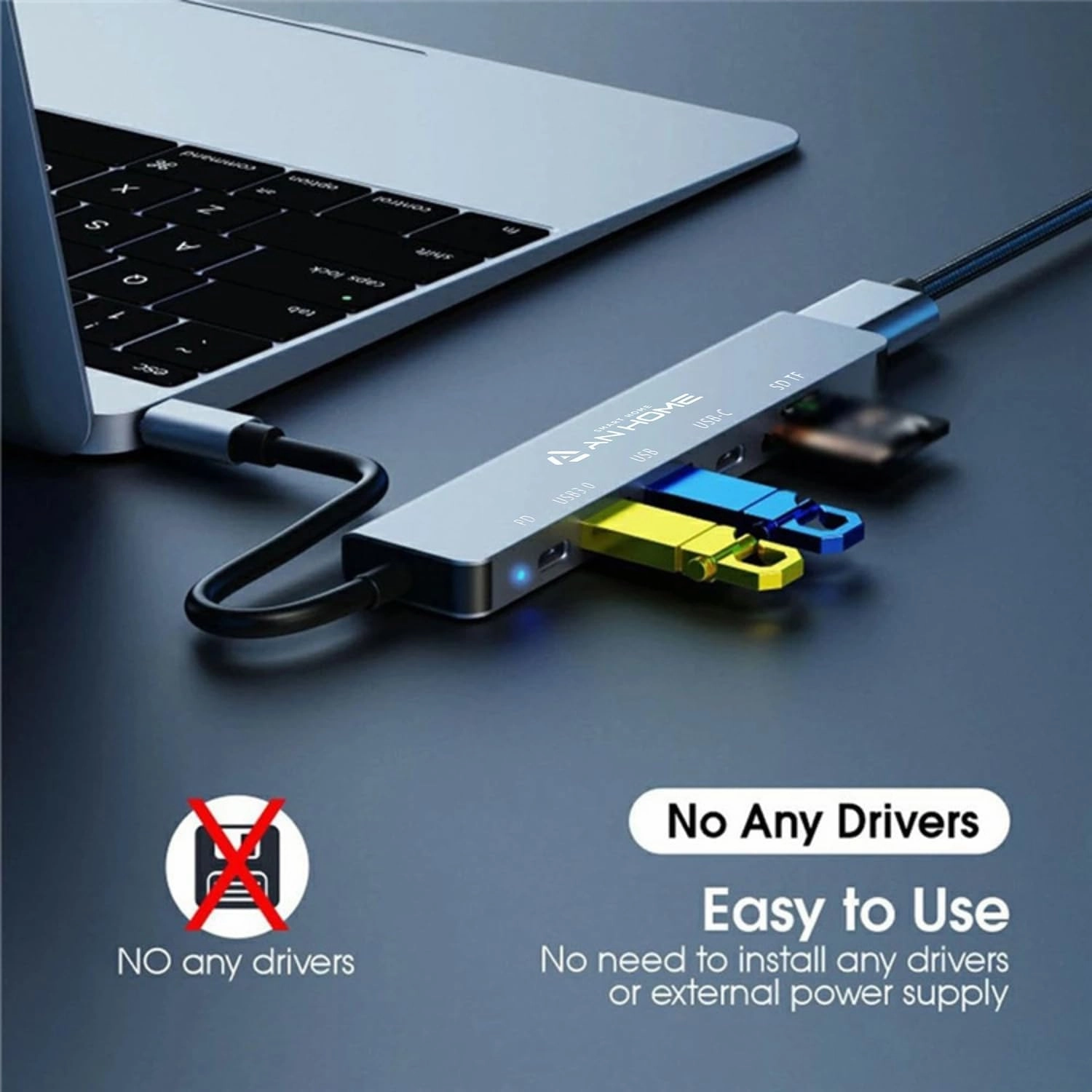 AnHome USB C Hub HDMI Adapter SD Card Reader 7-in-1 Multiport USB-C Dock Converter with 87W PD Charging for Apple MacBook Pro Air and Laptop Computers