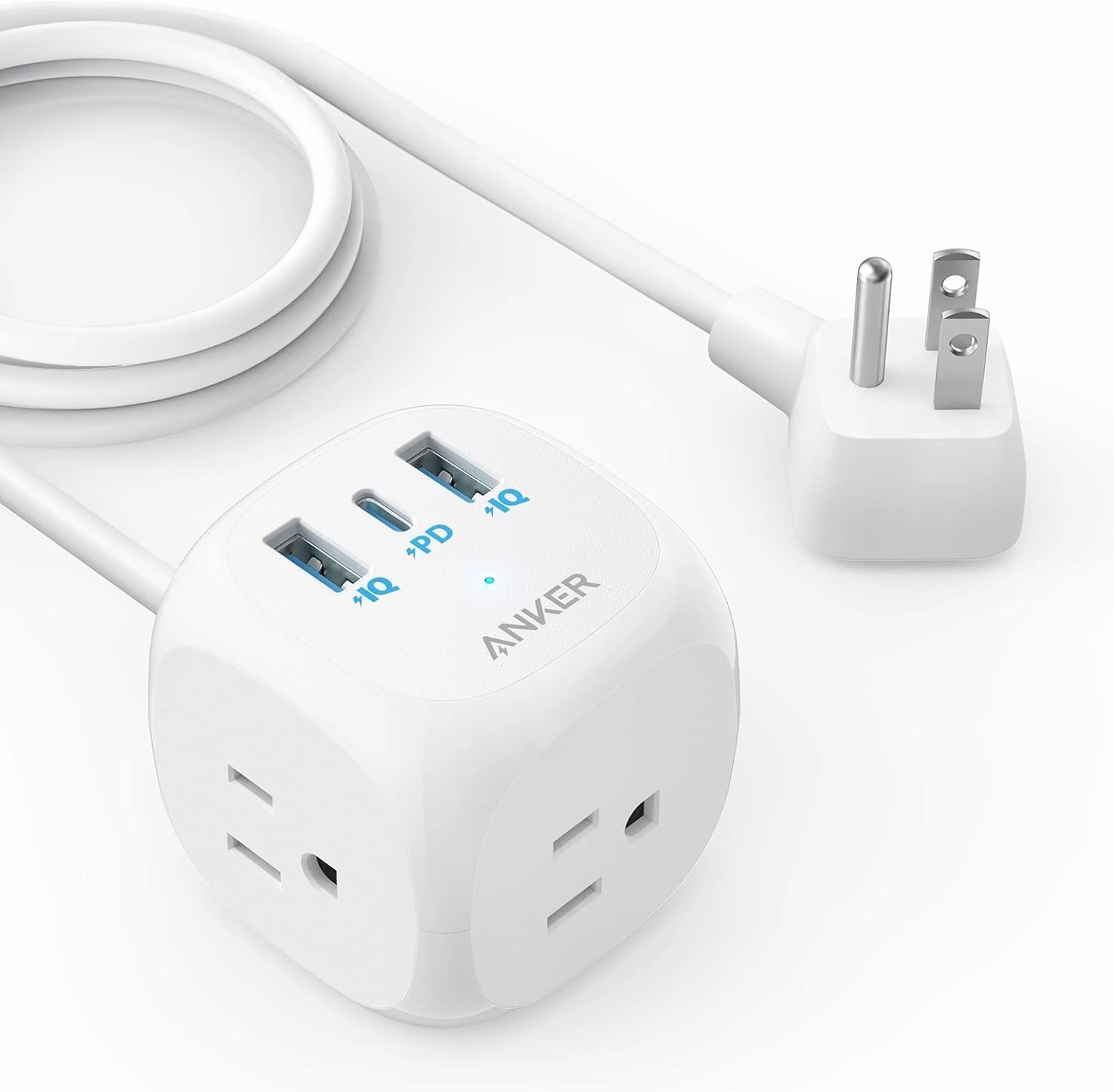 Anker 20W USB C Power Strip, 321 Power Strip with 3 Outlets and USB C Charging for iPhone 15/15 Plus/15 Pro/15 Pro Max, 5 ft Extension Cord, Power Delivery Charging for Dorm Rooms,Home Office power cord,hi-fi power cable,AC power lead,