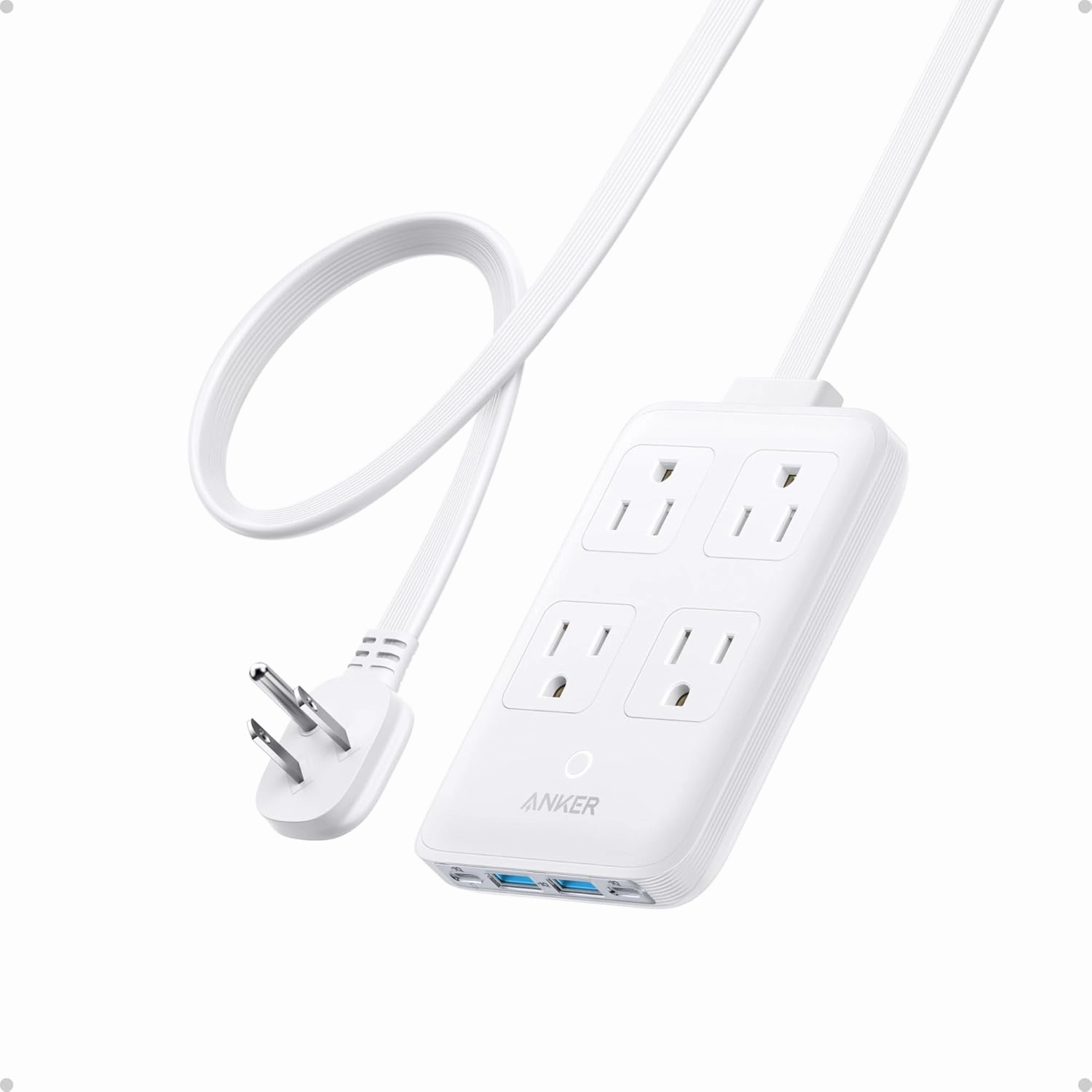 Anker Charging Station, 20W Max 8-in-1 USB-C Power Strip for iPhone 15/14 and MacBook Air/Pro, 5 ft Thin Cord with 4 AC, 2 USB-A, and 2 USB-C Ports, Fast Charging Desktop Charger for Travel, Office power cord,hi-fi power cable,AC power lead,