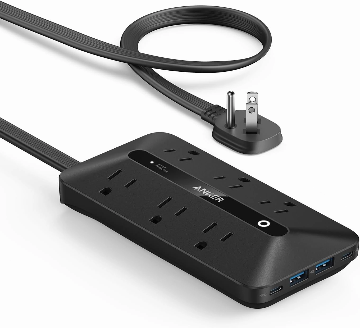 Anker Flat Plug Power Strip 300J with USB Ports, 10-in-1 Ultra Thin Power Strip with 6 AC, 2 USB-A and 2 USB-C Ports,5feet Extension Cord, Desk Charging Station,Home Office College Dorm power cord,hi-fi power cable,AC power lead,
