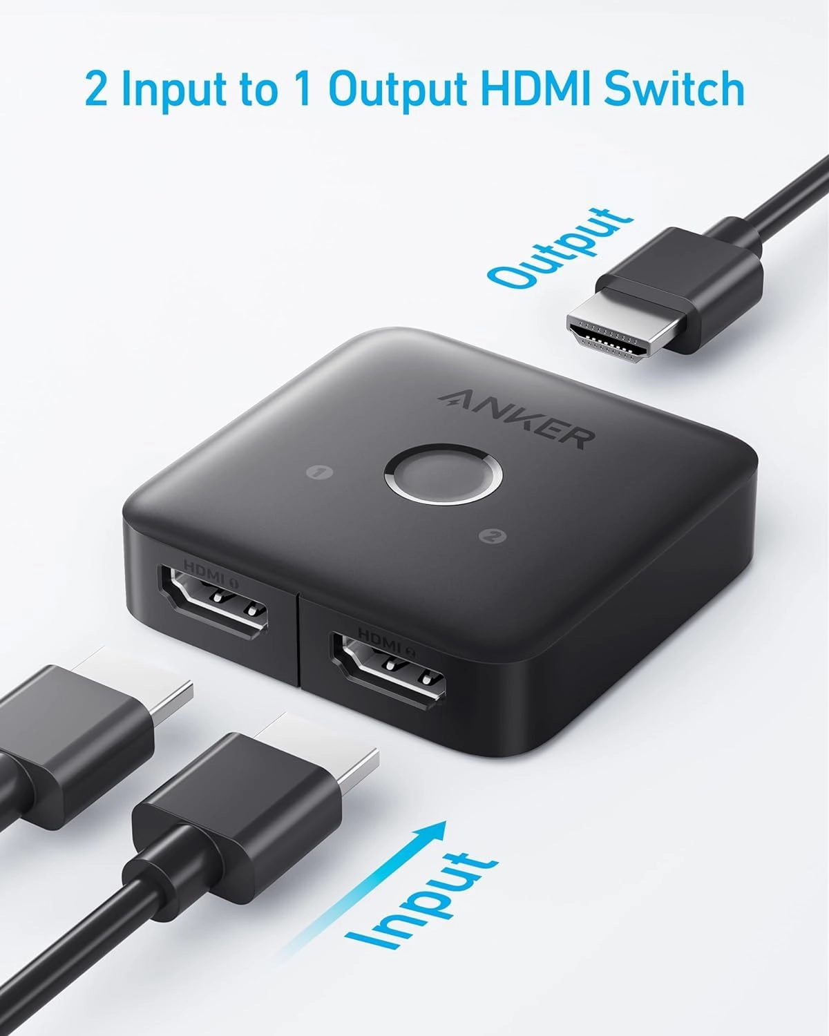 Anker HDMI Switch, 4K@60Hz HDMI Switcher, 2 in 1 Out with Smooth Finish, Supports HDR, 3D, Dolby, Compatible with Laptops, PC, Xbox Series, PS5 / PS4, Projector, and More