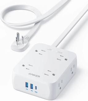 Anker Surge Protector Flat Plug Power Strip 2000J, 5ft Thin Extension Cord with 8 Outlets, 2 USB A and 1 USB C Port, 20W for iPhone15, Wall Mount, Compact for Home, Office, Room, TUV Listed power cord,hi-fi power cable,AC power lead,