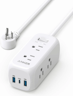 Anker USB C Power Strip Surge Protector(300J), 6 Outlets, 20W Power Delivery, 3-Side Outlet Extender, 5ft Extension Cord, TUV Listed, Ideal for Desk use, Compact for Small Spaces power cord,hi-fi power cable,AC power lead,