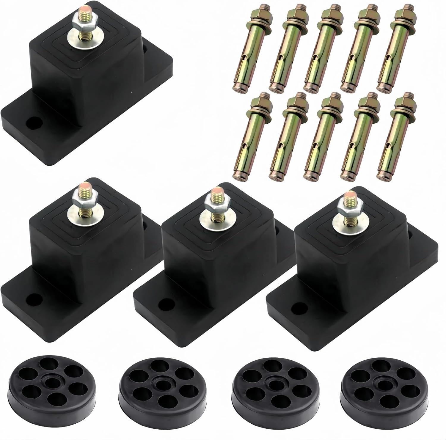 Anti Vibration Pads for Outdoor Mini Split, Anti-Vibration Shock Absorbing Rubber Mounting Bracket for Air Conditioner Condensers(Expansion Screw x 10, Rubber Isolation Pad x 4) isolation pads,speaker feet,vibration dampeners,