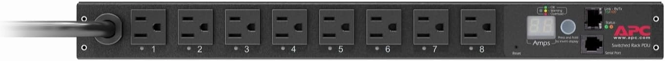 APC Rack Mount PDU, Switched Rack 120V/15A, (8) Outlets, 1U Horizontal Rackmount (AP7900B)