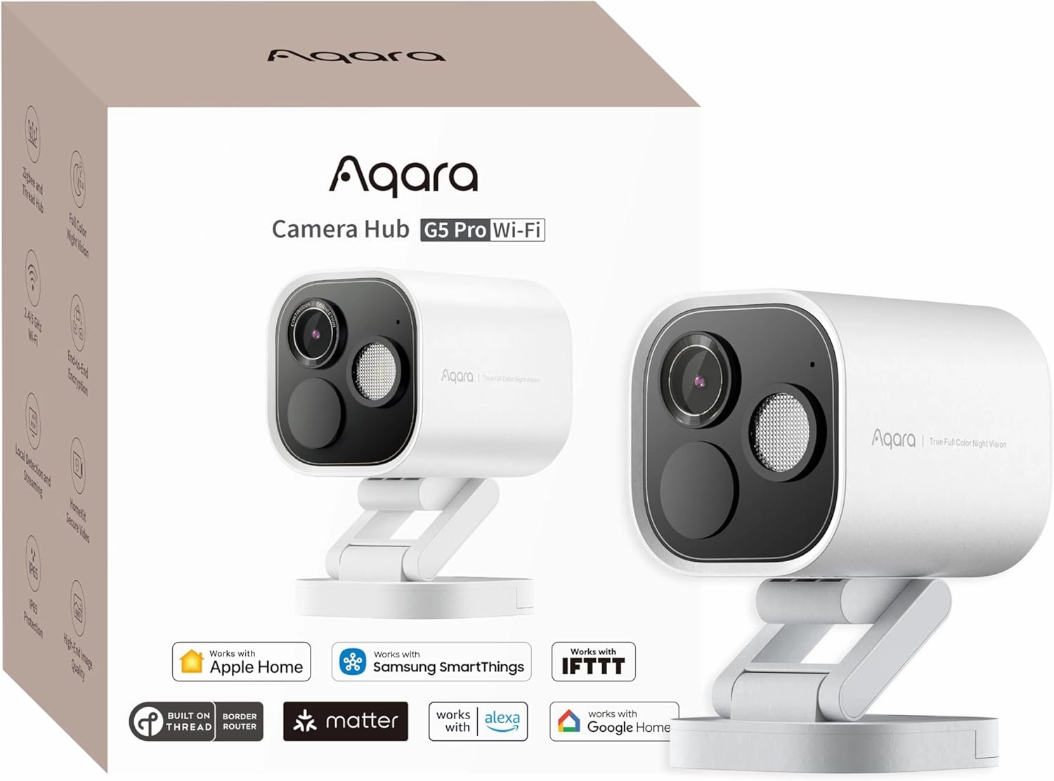 Aqara 4MP Camera Hub G5 Pro WiFi, True Color Night Vision Security Camera Outdoor, 2.4/5Ghz WiFi, HomeKit Secure Video, Thread Border Router, Local Detection, Thread/Zigbee, Supports Alexa,Google Home smart audio hub,voice control speaker,Alexa compatible 