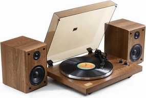 Arkrocket Cassini High Fidelity Bluetooth Record Player with Built-in Speakers Belt Drive Vinyl Turntable with Moving Magnet Cartridge, Bluetooth Input Output and Aux-in (Cassini Walnut) belt-drive turntable,vinyl record player,audiophile turntable,