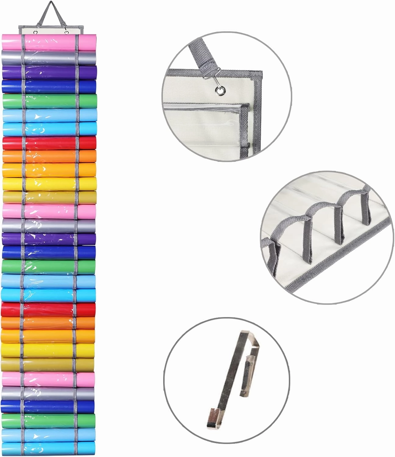 AROUY Vinyl Storage Organizer - Vinyl Roll Holder Wall Mount/Over The Door, Craft Vinyl Storage Rack, Hanging Organizer Storage (60 Compartments, Beige)